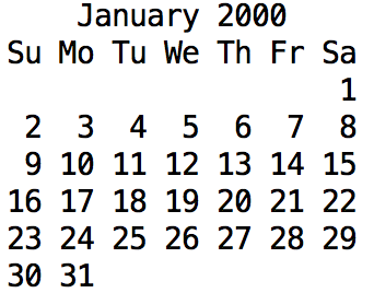 January 2000 calendar